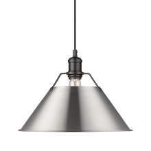 Golden 3306-L BLK-PW - Yep by Golden Lighting Orwell 1-light 14in Pendant in Matte Black and Pewter shade